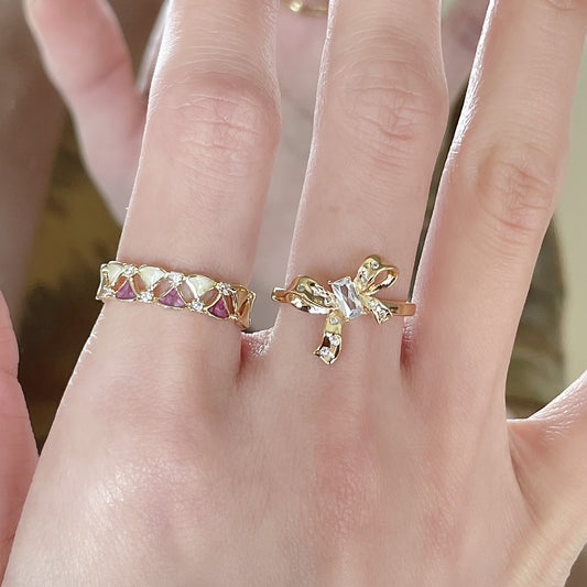 Geometric Women Rings Set Adjustable Alloy Electroplated Fashion Jewelry Ring Set Beige Purple Drip Glazed Set