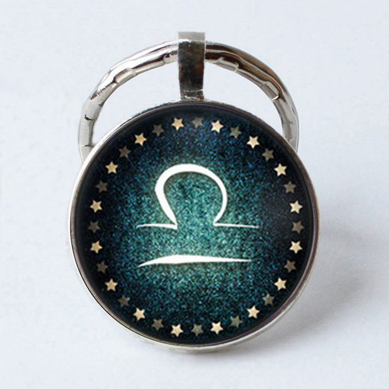 Electroplated Alloy Zodiac Keychain With Time Gem Design Key Ring Buckle Featuring Themed Twelve Signs Gift Ready