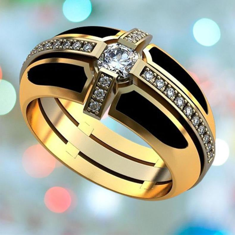 Unisex Geometric Cross Ring Alloy Inlaid Gemstones Golden Fashion Jewelry Ring for Men and Women Everyday Wear