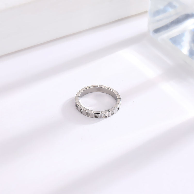 Womens Simple Elegant Square Gang Drill Titanium Steel Ring Hypoallergenic Electroplated Finish For Women Size 6 7 8 9