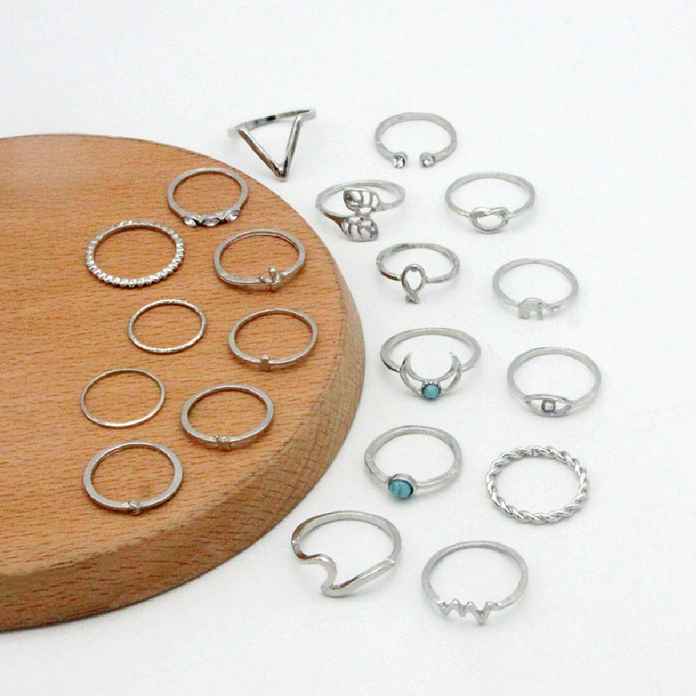 Bohemian Gold Plated Ring Elephant Moon Geometry Knuckle