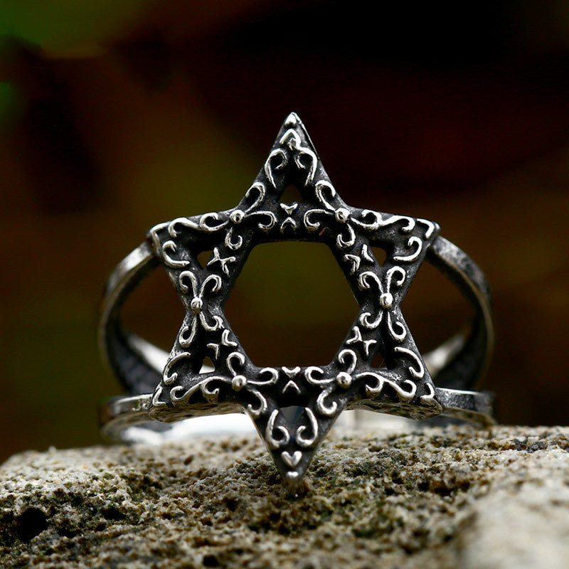 Stainless Steel Hexagram Ring Retro Style Polished Finish Jewelry for Men Women US Sizes 7 to 13 Everyday Use