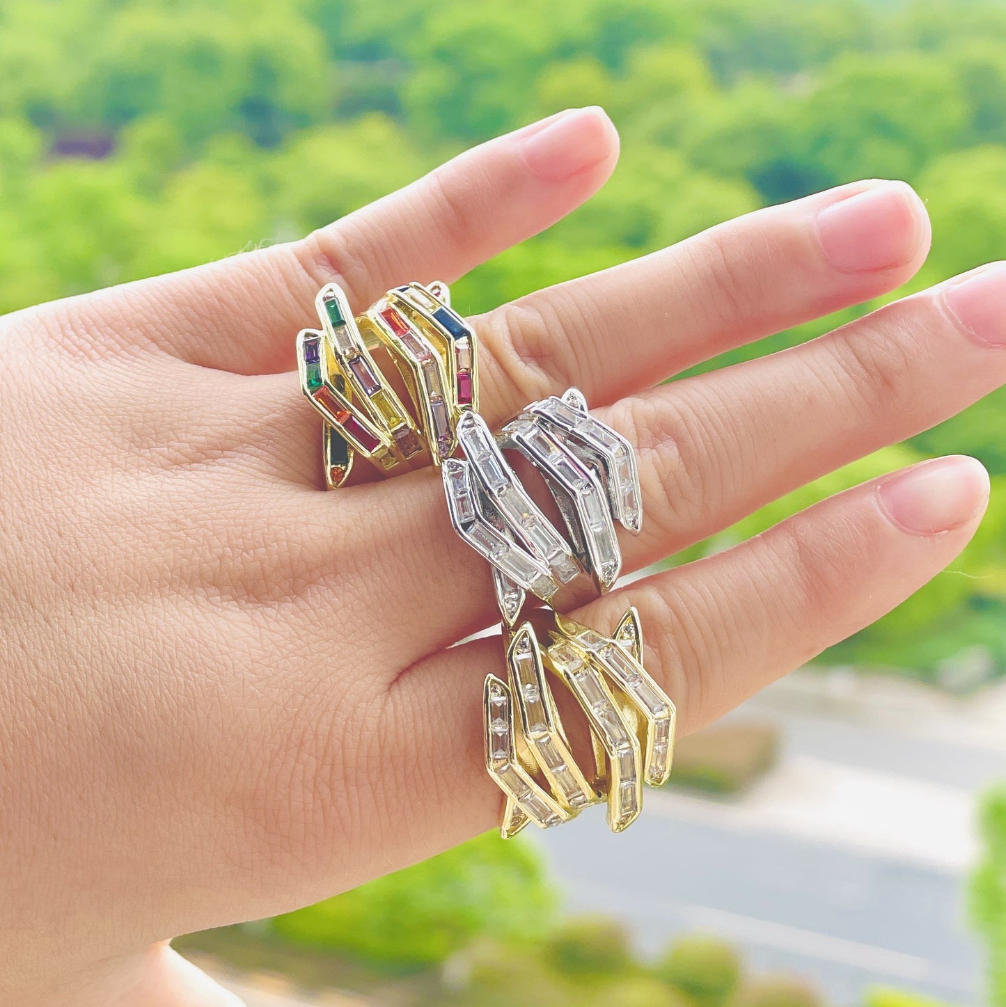 Personalized Square Zircon Ring For Women Adjustable Copper Microinlaid Jewelry Silver White Stone Fine Quality