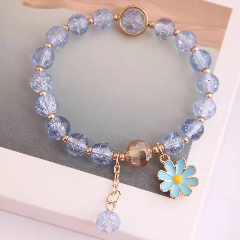 Glass Flower Bracelet Crystal Beaded Floral Design for Women Korean Style Fashion Jewelry Delicate Accessories