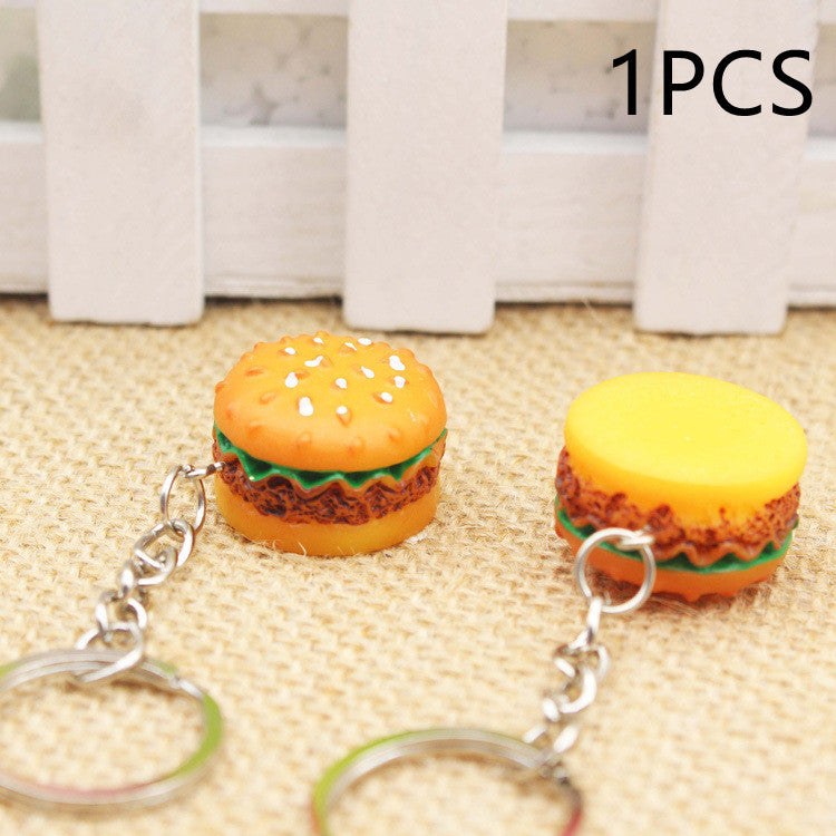 Hamburger Keychain Cute Resin Charm Alloy Keyring Fun Food Gift For Friends Family Events Unisex Pendant Decor