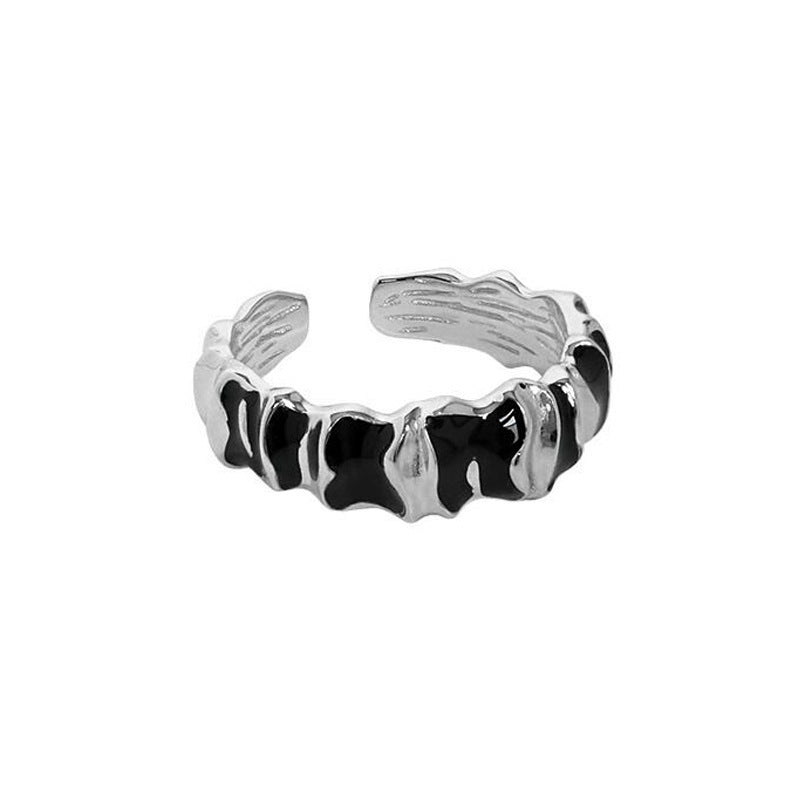 Womens Adjustable Copper Ring Korean Geometric Statement Ring Irregular Concave Surface Epoxy Band Gift Opening