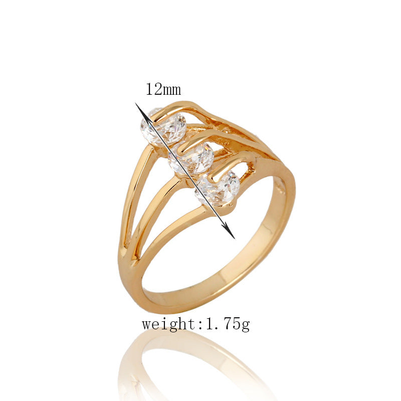 Gold Plated Ring With Gemstone Inlay Geometric Zircon Accents Copper Jewelry For Women Gift Everyday Accessory