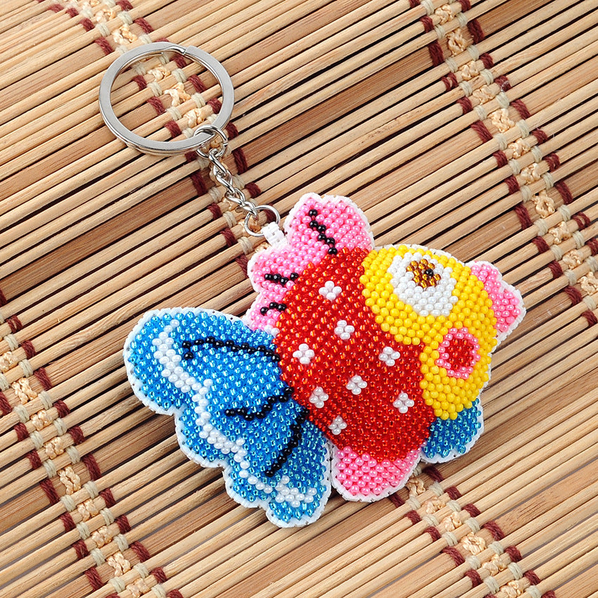 DIY Beaded Keychain Kit Handmade Fashion Accessory Embroidery Supplies Beads Key Ring Patterned for Decoration