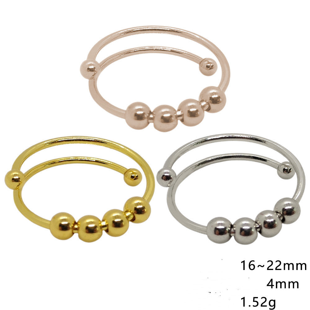 Unisex Stainless Steel Ring Double Layer Turnable Ball Adjustable Geometric Band Gold Silver Rose Gold For All