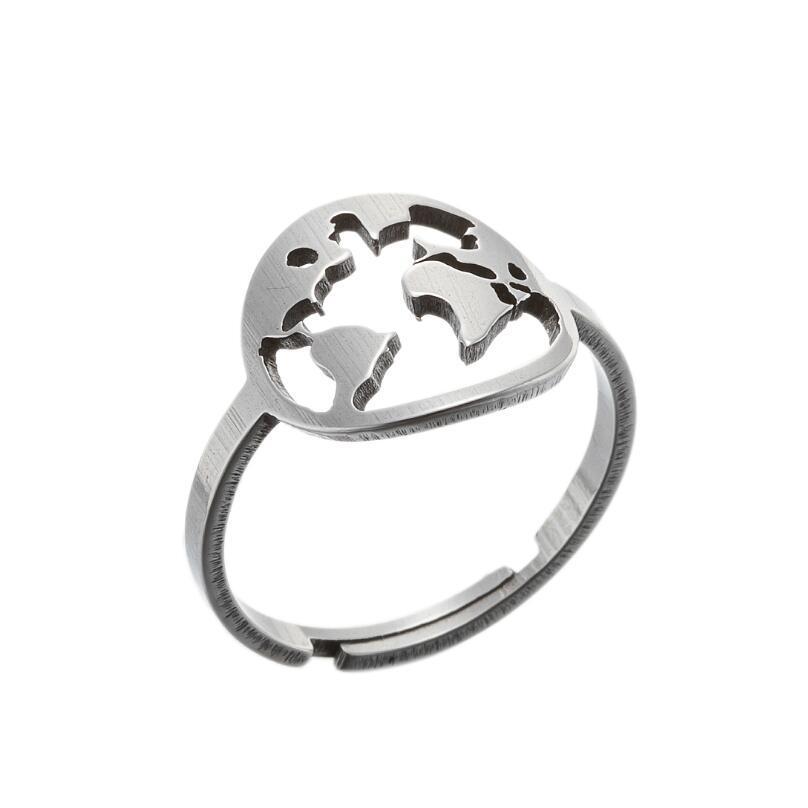 Stainless Steel Adjustable Ring Hollow Geometric Flower Design With Fruit Motif For Women Fashion Jewelry European Style