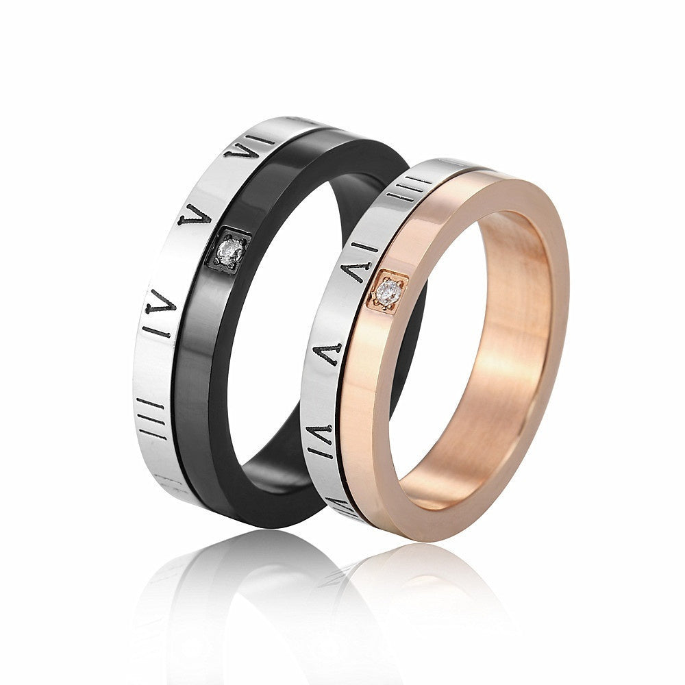 Rotatable Roman Numeral Titanium Steel Ring For Couples