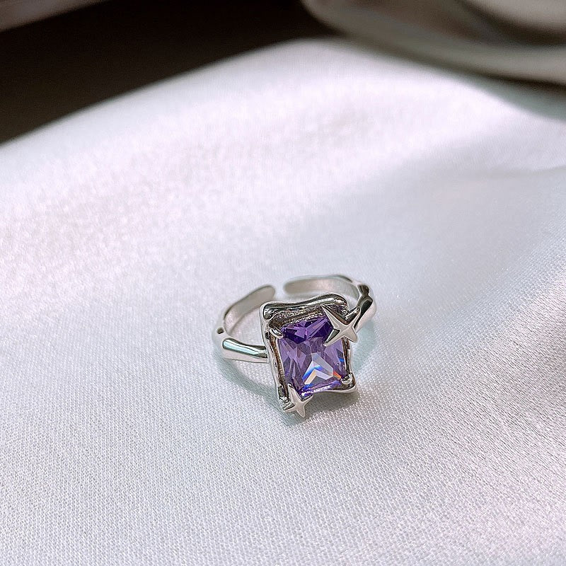 Adjustable Copper Ring With Zircon Inlay Square Star Open Band Elegant Fashion Jewelry For Women And Everyday Sparkle