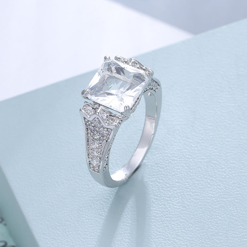 Women Zircon Copper Electroplated Geometric Charm Ring European American Fashion Jewelry Accessory Durable Gems