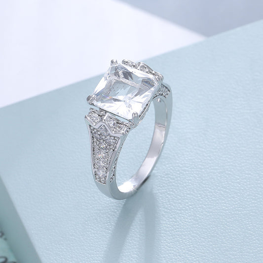 Women Zircon Copper Electroplated Geometric Charm Ring European American Fashion Jewelry Accessory Durable Gems