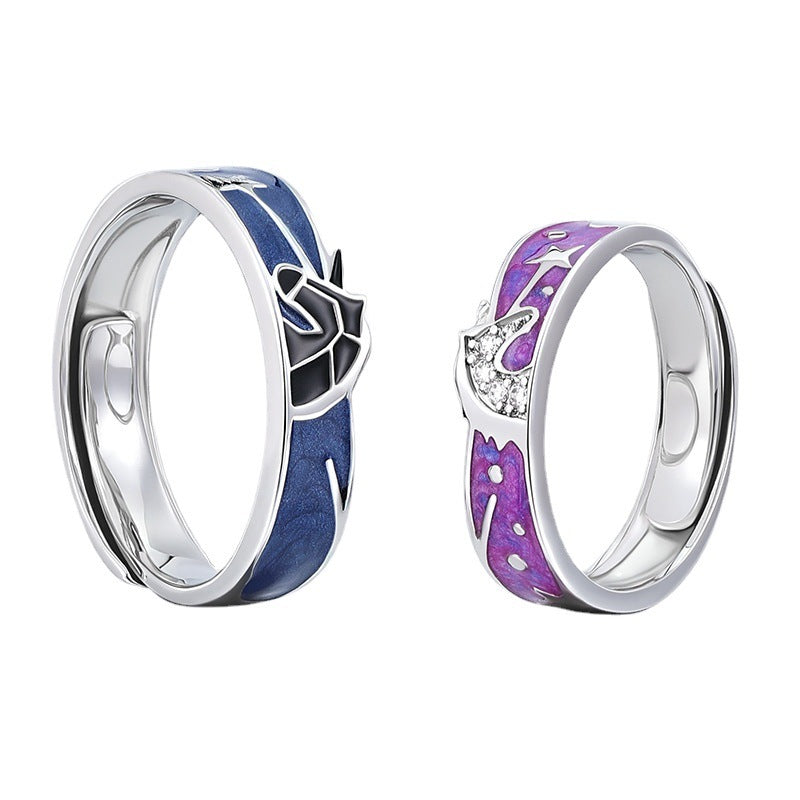 Couple Rings Adjustable Copper And With Drip Design And Zircon Geometric Electroplated Fashionable Gift For Her