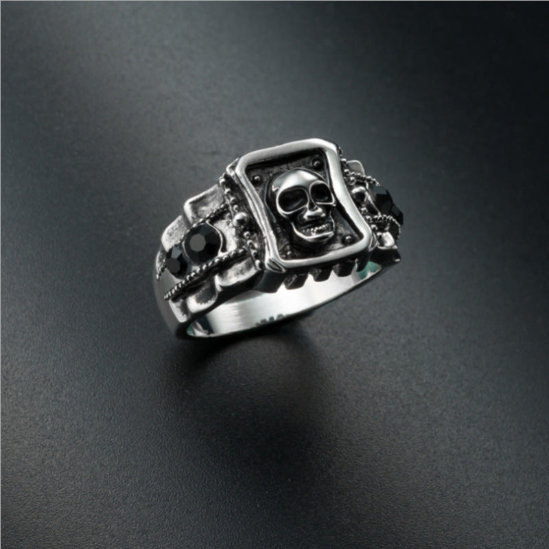 Mens Diamond Skull Ring Punk Hip Hop Alloyed Plated Jewelry Statement Piece Durable Accessory for Street Style