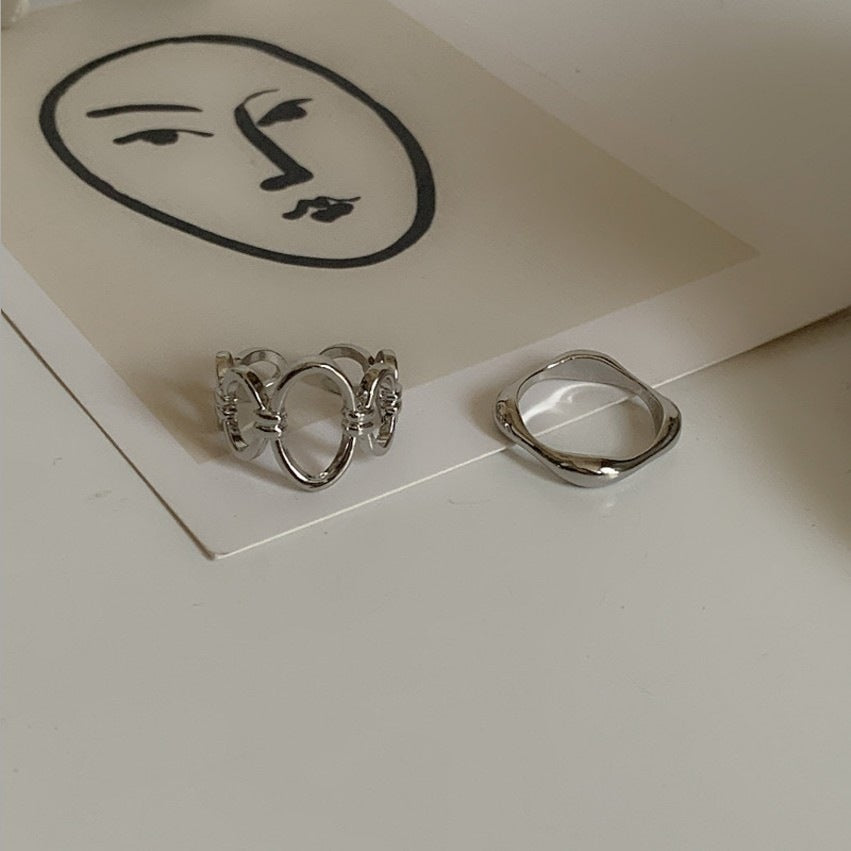 Womens Gold Plated Ring Set Twisted Two Piece Wave Rings Electroplated Fashion Jewelry Gift Gold Silver ToneXL