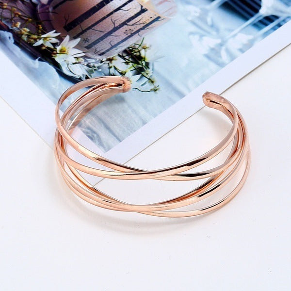 Six Pointed Star Bracelets Adjustable Opening Design Fashion Jewelry Simple Couple Gifts Gold Silver Rose Gold