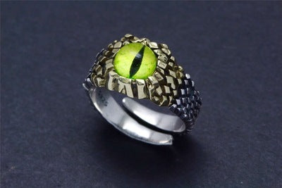 Unisex Copper Ring With Sterling Silver Gem Inlay Adjustable Opening Geometric Python Eye Retro Statement Ring