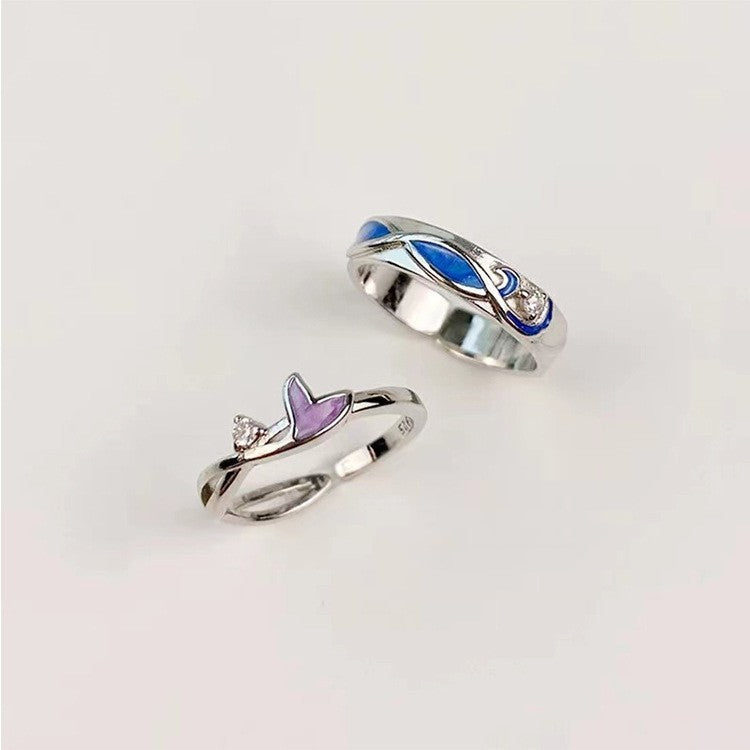 Wavy Fishtail Couple Ring Adjustable Copper Electroplated Whale Design For Women Beautiful High Quality New For