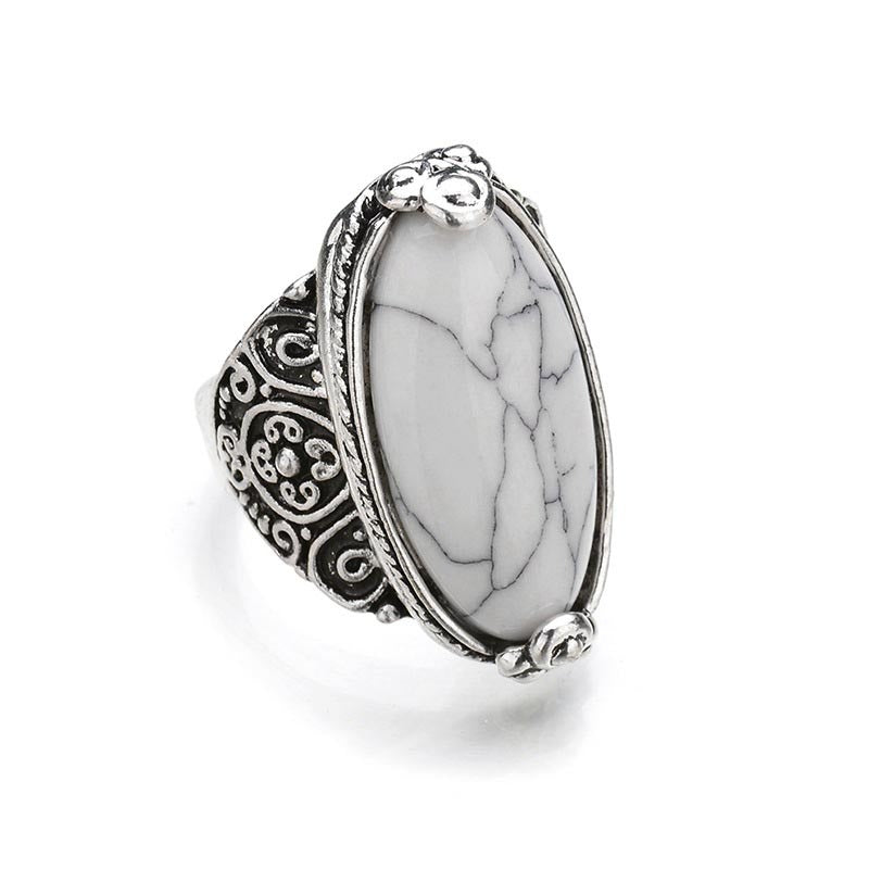 Womens Alloy Turquoise Ring With Gemstone Inlay Retro Carved Fashion Ring Electroplated Individually Packed Securely