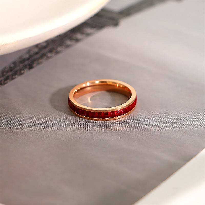 Starry Ring Titanium Steel Diamond Band Elegant Durable Everyday Wear Jewelry Gift For Her Pink Sizes US4 5 6 7