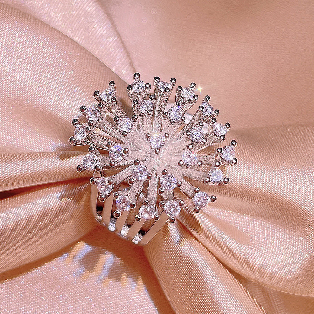 Womens Zircon Snowflake Geometric Brass Ring With White Steel In European American Style Jewelry Gift For Her Today