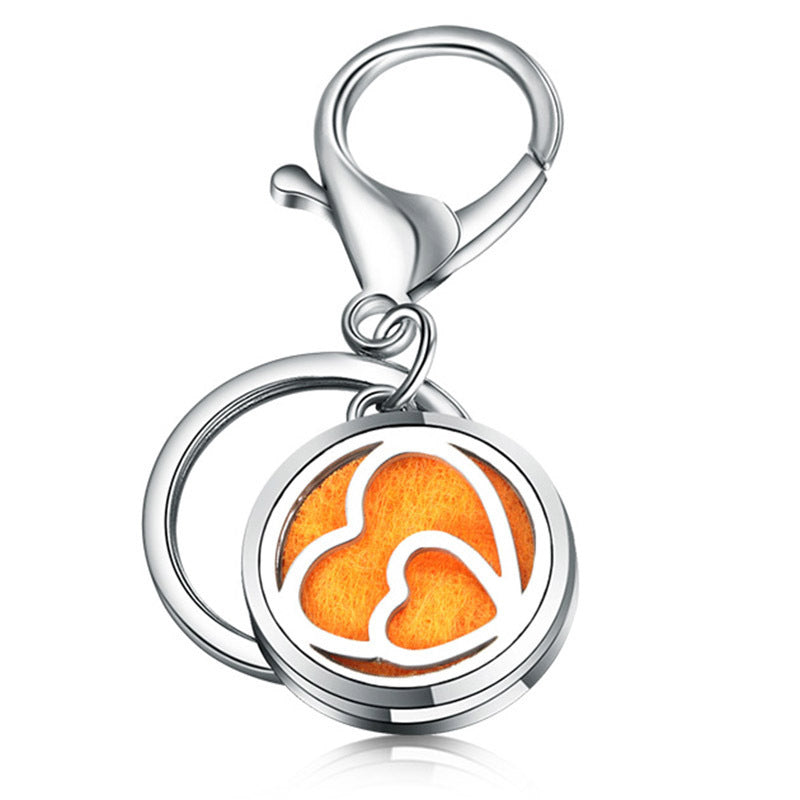 Essential Oil Diffuser Keychain Stainless Steel Aromatherapy Pendant 28mm Round Metal Perfume Key Ring Travel Ready