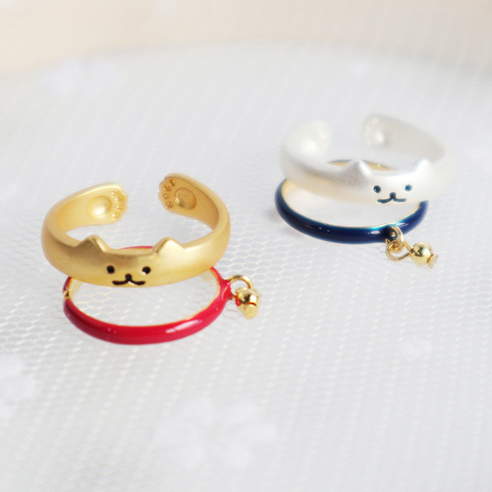 Womens Adjustable Cat Bell Rings Copper Electroplated Animal Jewellery Claw Print Gifts Cute Fashion Accessory
