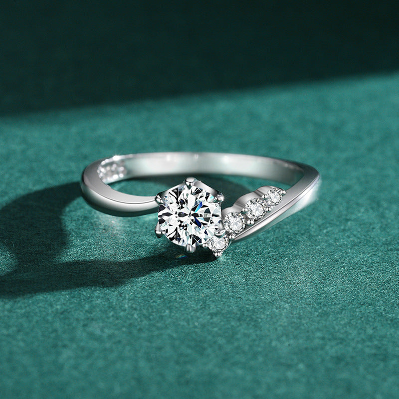 Korean Style Silver Plated Ring With Artificial Gemstone Inlay And Diamond Accent Jewelry For Women Daily Wear