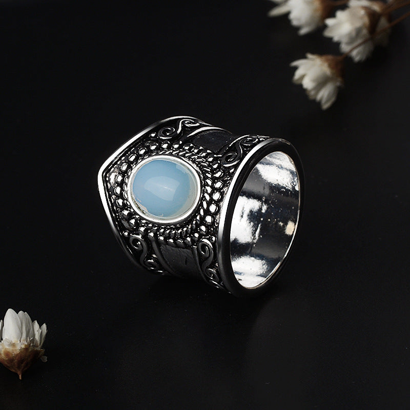 Womens Vintage Thai Silver Moonstone Ring Copper Plated Fashion Jewelry Classic Style Classic Artisan Finish X