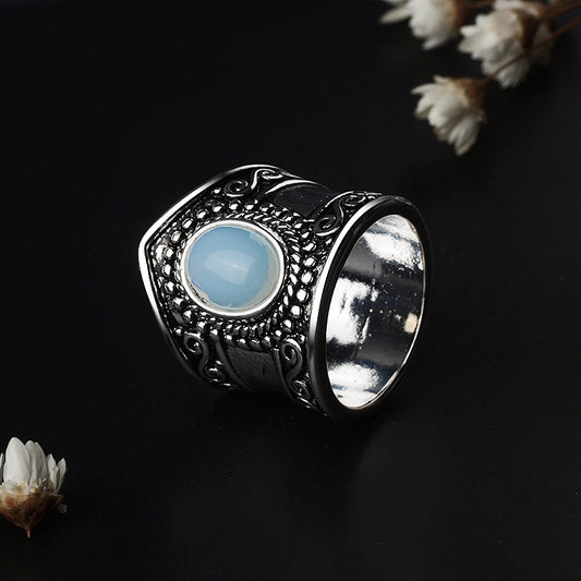 Womens Vintage Thai Silver Moonstone Ring Copper Plated Fashion Jewelry Classic Style Classic Artisan Finish X