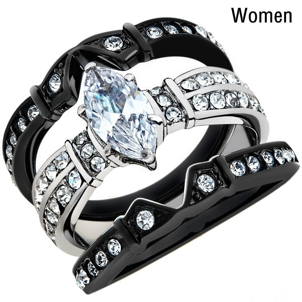 Womens Engagement Ring Three Layer Zircon Alloy Jewelry Black Silver Elegant Promise Wedding For Special Gifts