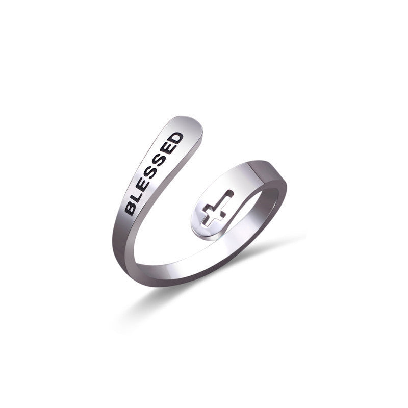 Cross Double Titanium Steel Ring Simple Geometry Silver