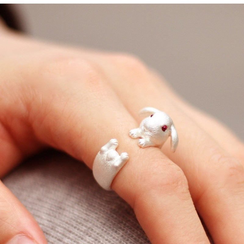 Womens Cartoon Ring Rabbit Ear Metal Ring Oiled Finish Non Inlaid Design Girls Fun Animal Ring Cute Unique Ring