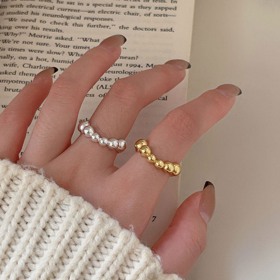 Womens Copper Ring Adjustable Geometric Wave Line Design With Round Beads Irregular Shape Electroplated Fashion