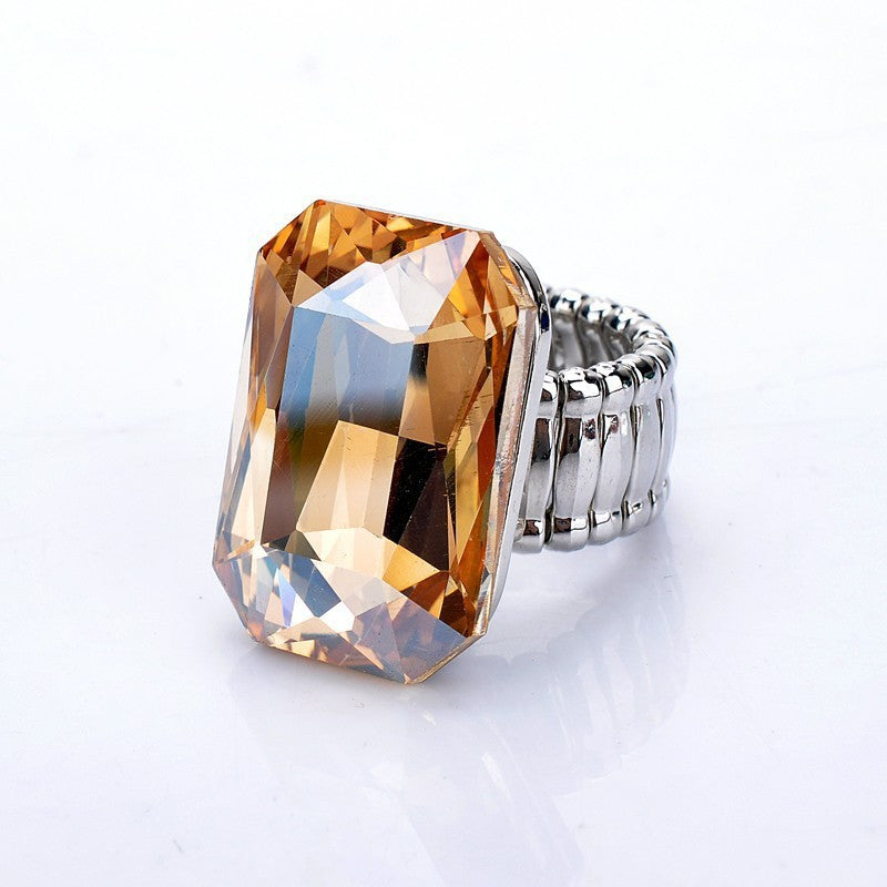 Unisex Geometric Crystal Ring Inlay Alloy Inlaid Gemstone Fashion Square Ring Artificial Geometric Ring Square