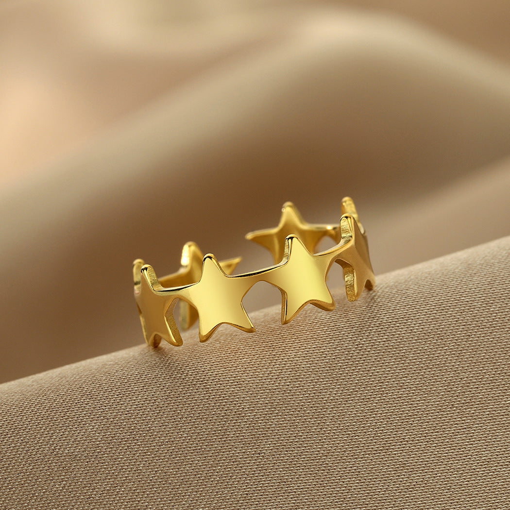 Small Star Adjustable Ring For Women Vintage Jewelry Stainless Steel Five Point Star Geometric Elegant Classic