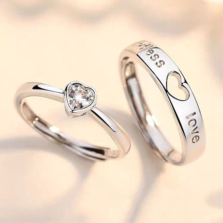 Universal Couple Rings Mouth Design With Geometric Leaf Round Elements Adjustable Alloy Promise Matching Bands