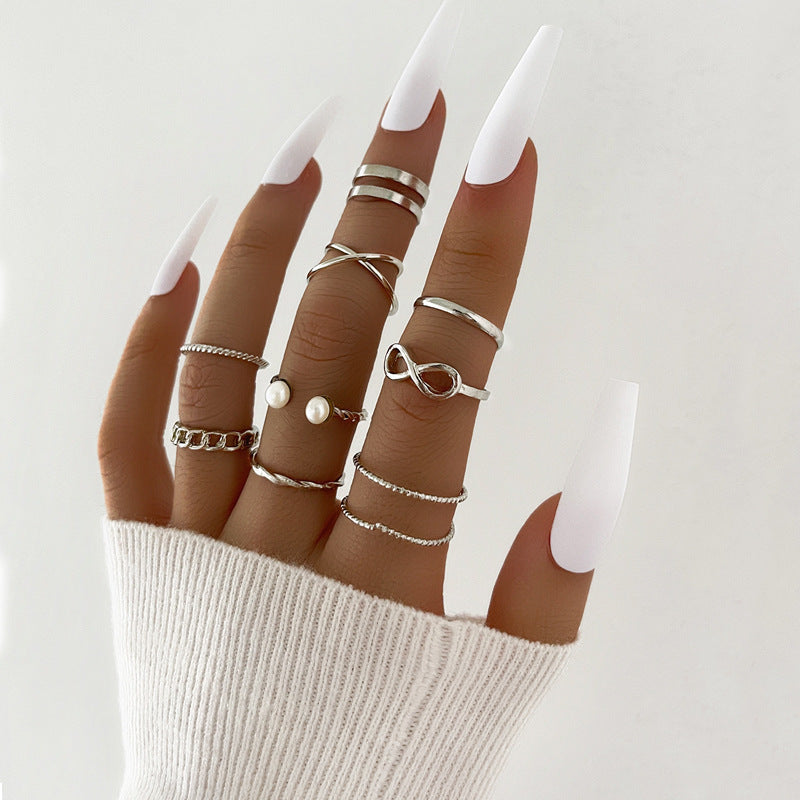 Womens Knuckle Rings Set 23 Pcs Trendy Ins Style Drop Shape Rings Cross Pearl Sun Moon Eye Gold Silver Alloy Female