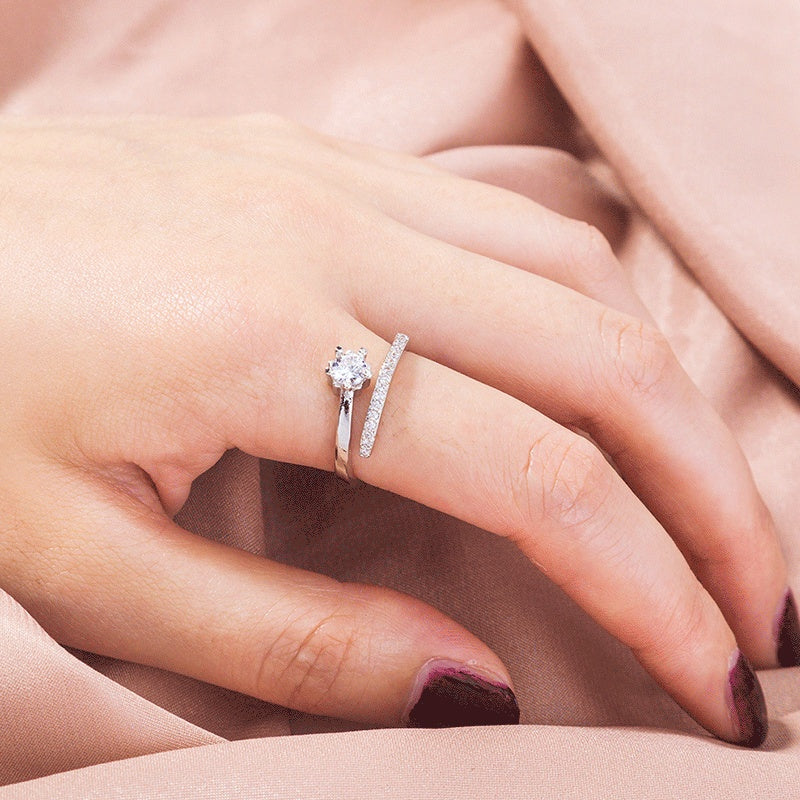 Ladies Adjustable Copper Ring With Zircon Accent Shiny Fashion Jewelry Below 20cm Circumference For Daily Wear