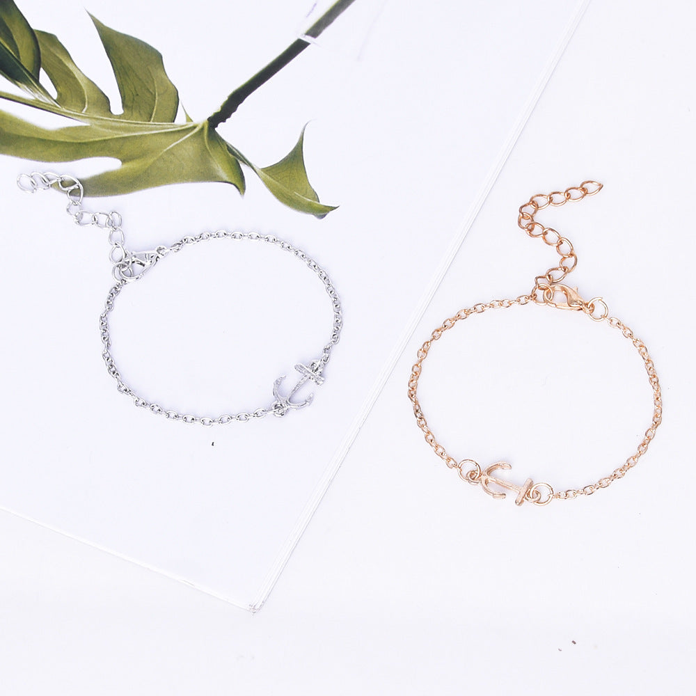 Unisex Geometric Bracelet Along Anchor Design Electroplated Alloy Jewelry For Men And Women Gold White Finishes