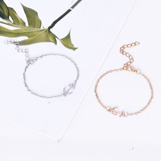 Unisex Geometric Bracelet Along Anchor Design Electroplated Alloy Jewelry For Men And Women Gold White Finishes