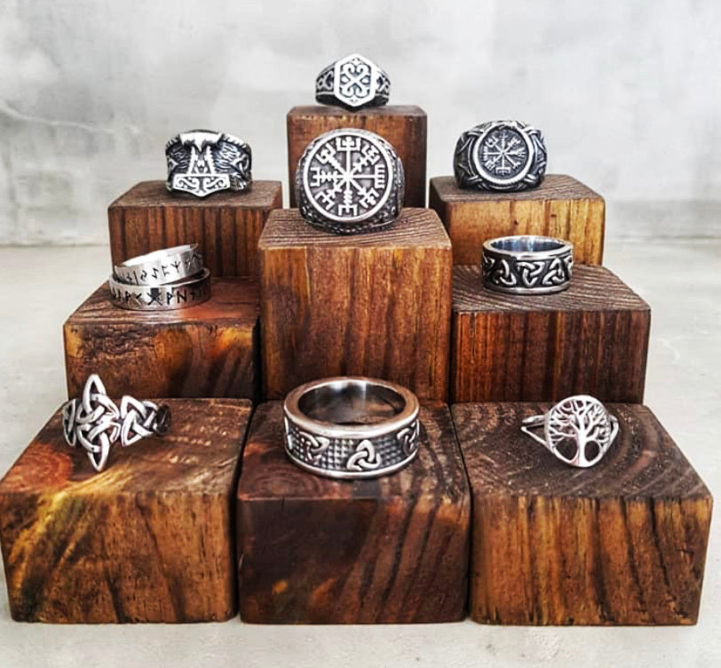 Mens Stainless Steel Ring With Solid Wood Inlay Vintage Geometric Design Band Ring For Fashion Wear Daily Uses