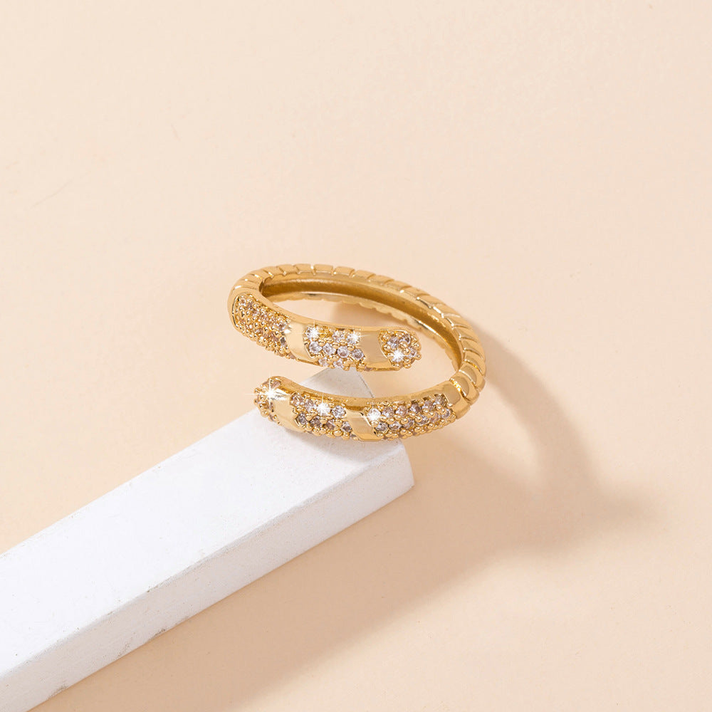 Unisex Zircon Ring Copper Band Micro Set Geometric Design Everyday Wear Jewelry Accessory Durable Copper Craft