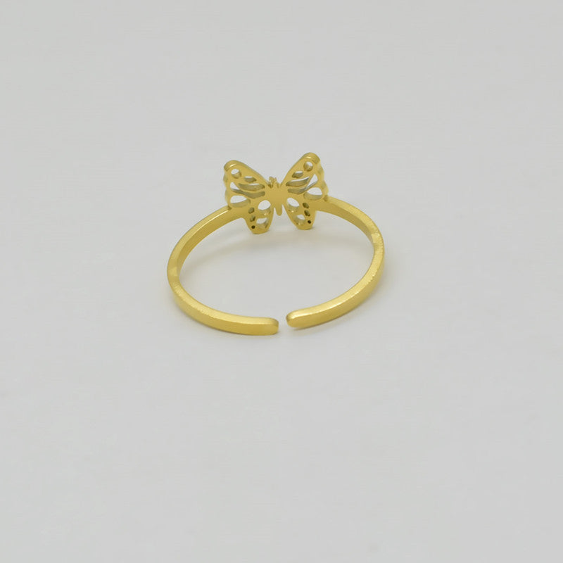 Unisex Titanium Steel Butterfly Ring With Bi Wing Design Vacuum Plated Fashion Jewelry Golden and Steel Golden