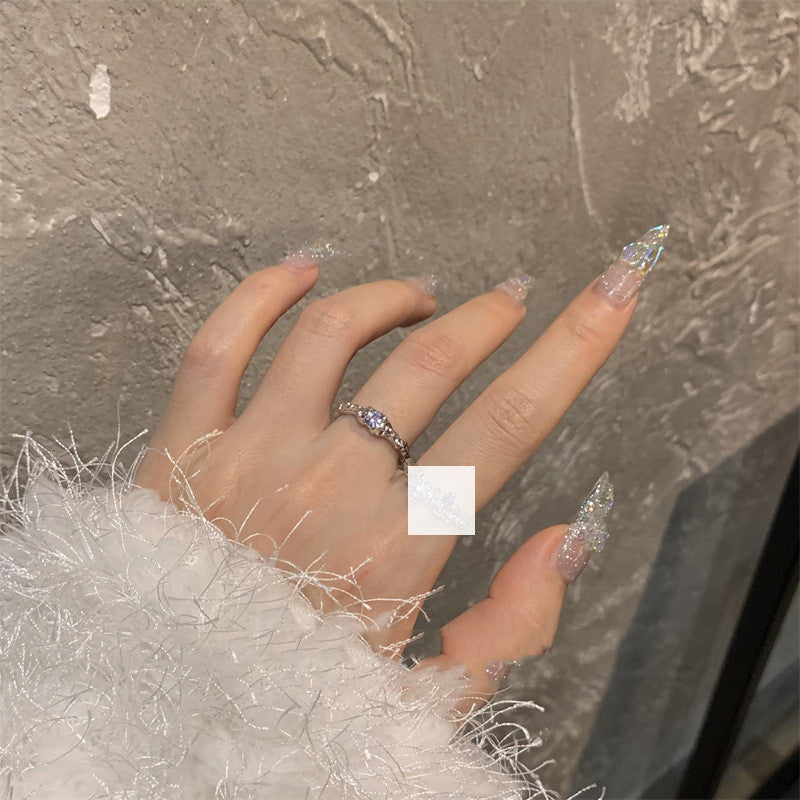 Copper Heart Ring Adjustable Moonstone Aurora Love Purple Diamond Accents Cold Light Design Jewelry Ring For Women