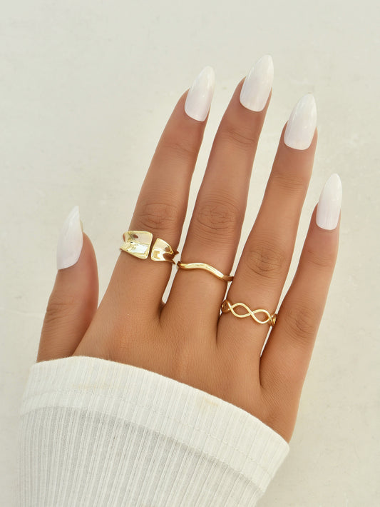 Womens Fashion Rings Set Geometric Wave Hollow Zinc Alloy Rings For Women Holiday Gift Korean Style Ideal Gift