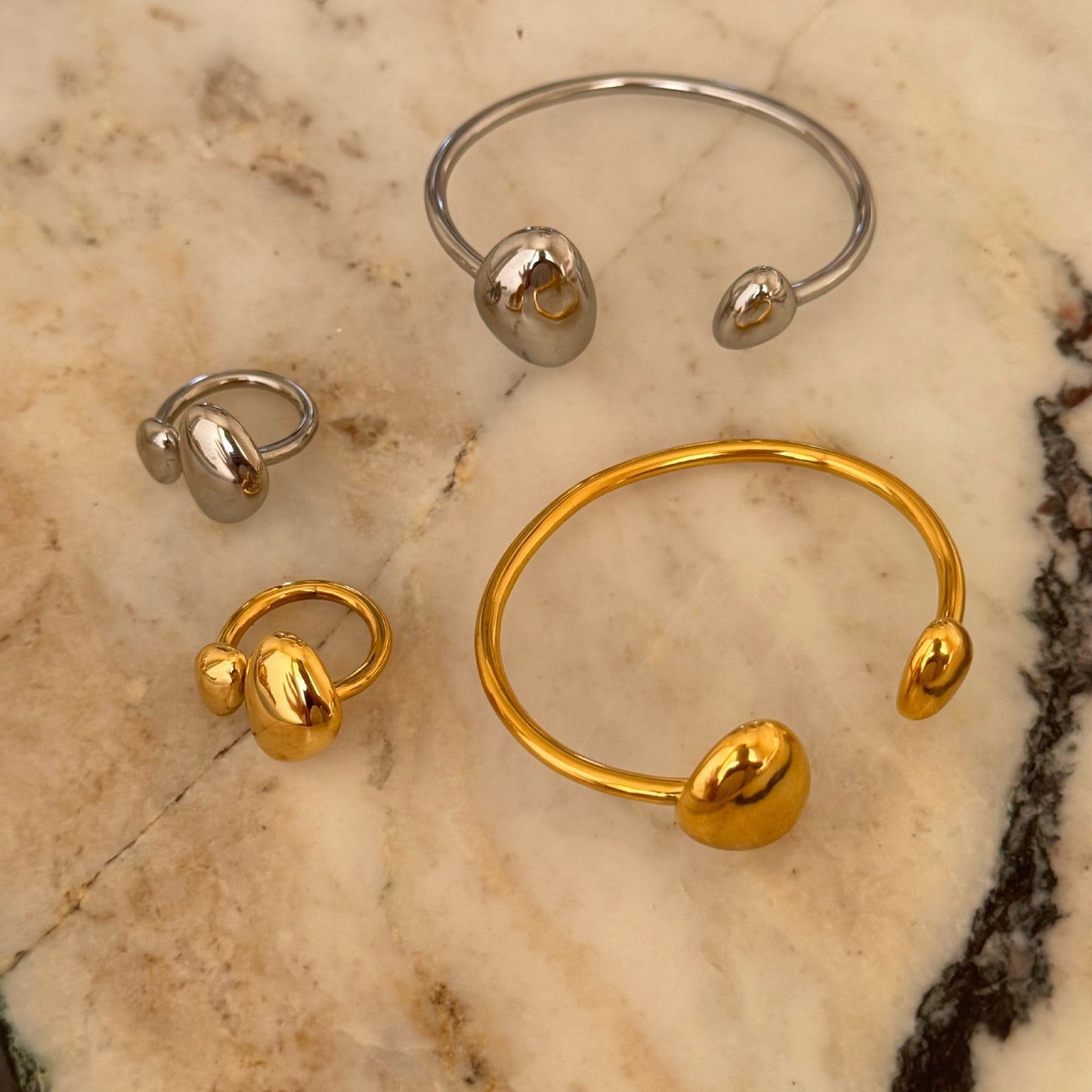 Womens Gold Plated Ring Titanium Steel Irregular Polished Open Band Heart Ring Adjustable Size Silver Glamorous