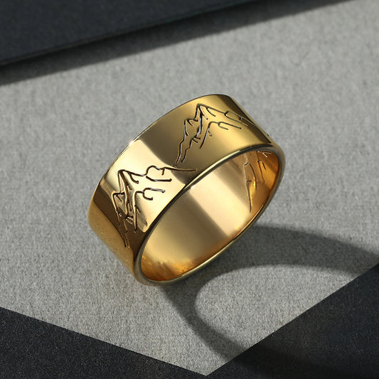 Stainless Steel Mountain Ring Natural Geometry Fashion Ring for Women and Girls Everyday Wear Gold Statement Piece
